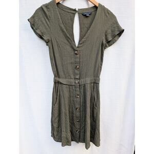 American Eagle Womens Olive Green Button Front‎ Mini Dress Sz XS Short sleeve